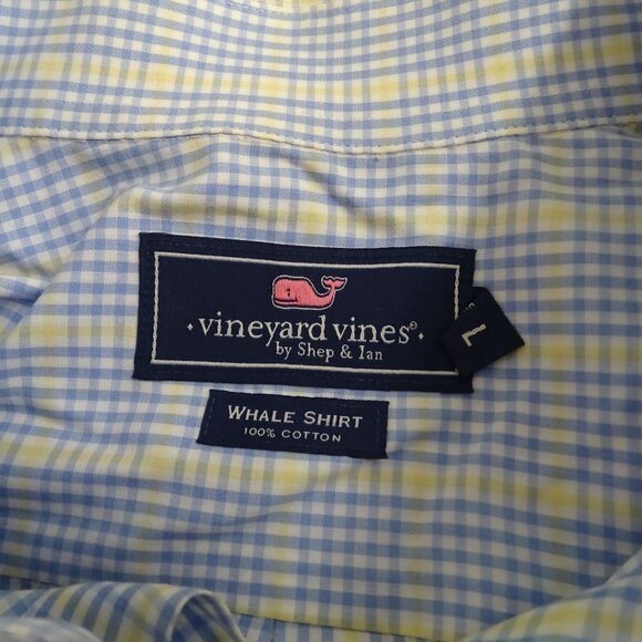 Vineyard Vines Whale Shirt Blue Yellow Plaid Men Size L Long Sleeve Logo - Picture 6 of 11
